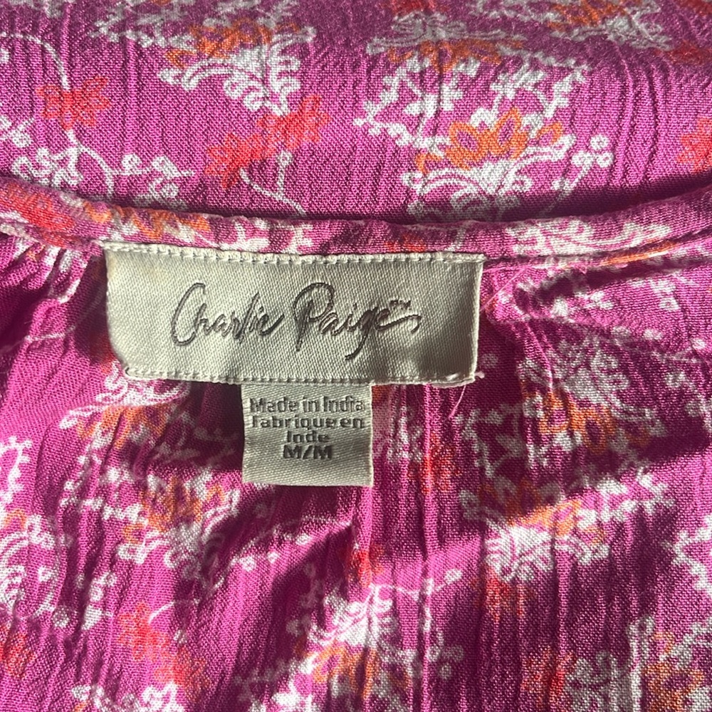 CHARLIE PAIGE Floral Gauzy Tie Top: Sz M - Picture 4 of 5